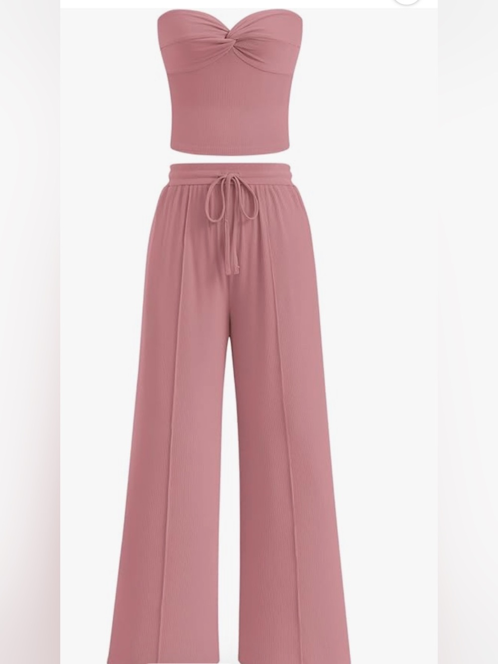 BTFBM Ribbed Twist Bandeau Crop Top & Wide Leg Pants Set